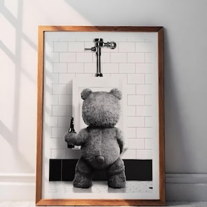 Plakat do łazienki z filmu, zabawny wydruk do łazienki, czarno-biały, zabawna sztuka ścienna do łazienki, plakat do programu telewizyjnego, wystrój łazienki dla dzieci, dekoracja ścienna z płótna