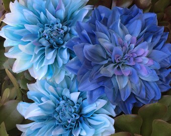SALE! Extra Large Blue Dahlis, set of Three