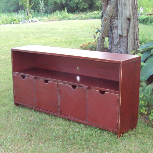 48 Inch wide Barn Red over black SHABBY CHIC TV Cabinet Entertainment Center Primitive Wood Wooden Plazma Big Screen T V