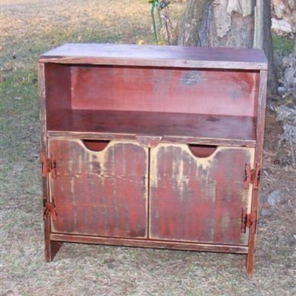 TV Cabinet Storage Bench Book Case Primitive Antique Shabby Chic Vintage Entertainment Media Center Wood Wooden