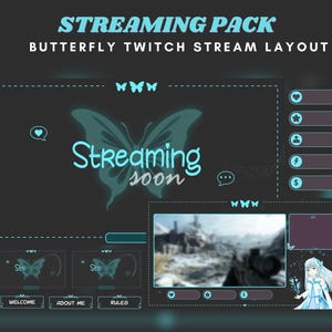 Blue butterfly twitch stream layout twitch stream aesthetic blue twitch animated stream overlay blue twitch butterfly stream twitch pack