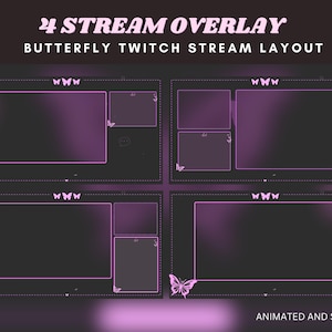 Butterfly twitch stream overlay twitch stream aesthetic pink twitch animated stream overlay pink purple twitch butterfly game stream overlay
