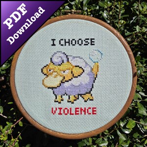Pokémon Fusion cross stitch pattern - Psyduck + Mareep - Plus I CHOOSE VIOLENCE Psyduck PDF Download