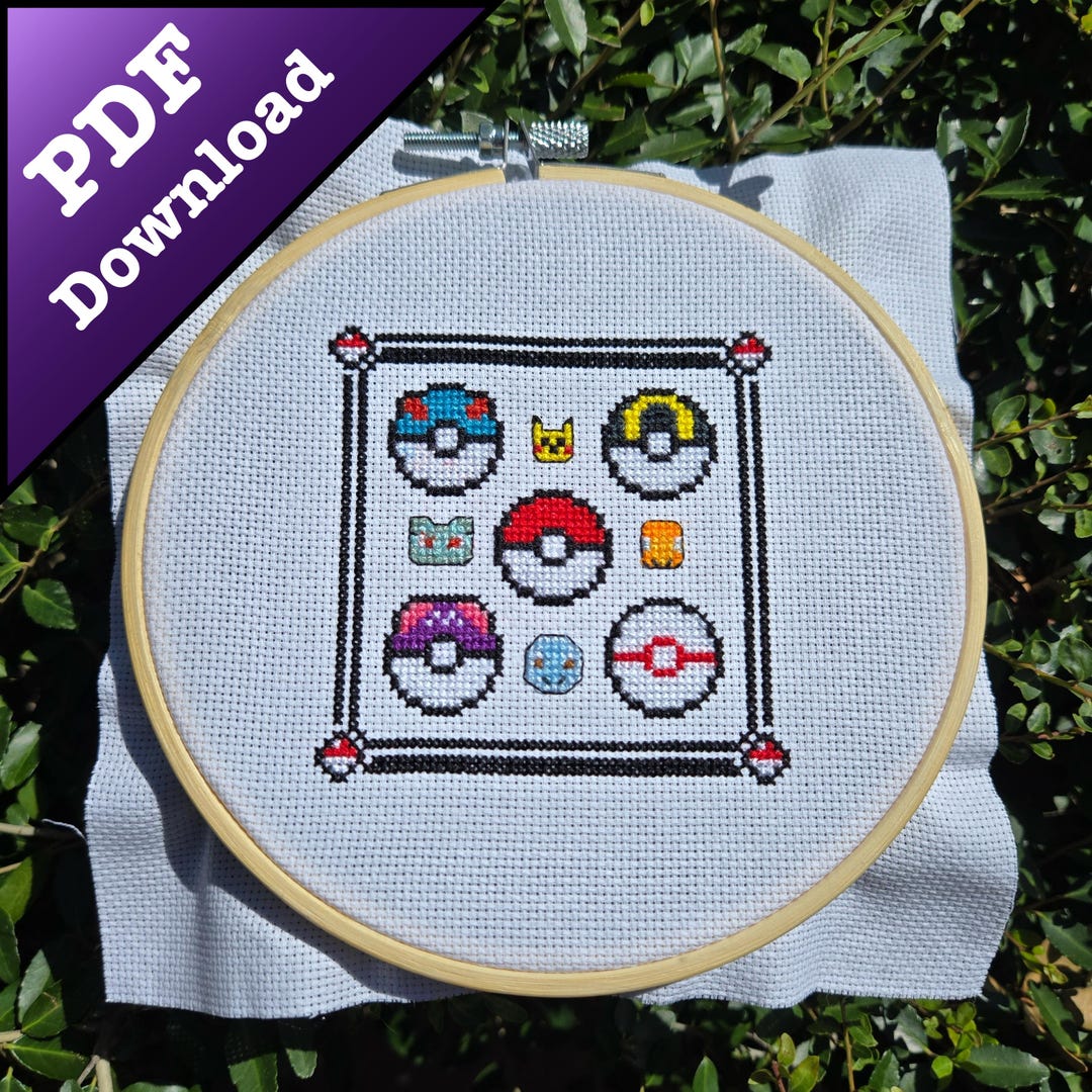 Master Pokeball Pattern Pokéballs Pikachu Charmander Bulbasaur Squirtle Cross Stitch Pattern ...