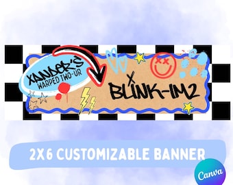 Blink Im2 födelsedagsbanner, redigerbar Canva-banner, digital bannermall, Blink 182 födelsedagsbanner 2x6