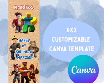 RO BLOX födelsedagsbanner, redigerbar Canva-banner, digital bannermall, barnfödelsedagsbanner 2x6