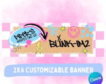 Blink Im2 födelsedagsbanderoll, redigerbar Canva-banderoll, digital banderollmall, Blink 182 födelsedagsbanderoll 2x6, Pink Girls Rock-fest