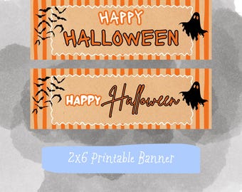 Utskrivbar Halloween-festbanderoll, utskrivbar digital banner, glad Halloween 2x6-banderoll, Halloween-festbanderoll