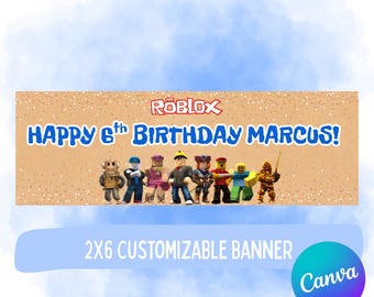 RO BLOX födelsedagsbanner, redigerbar Canva-banner, digital bannermall, barnfödelsedagsbanner 2x6