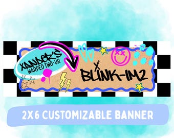 Blink Im2 födelsedagsbanner, redigerbar Canva-banner, digital bannermall, Blink 182 födelsedagsbanner 2x6