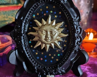 Celestial Gold Sun Frame, Mini Ornate Black Picture Frame, Celestial Decor, Whimsigoth, Goth, Gothic Decor, Vintage 90s Inspired Decoration
