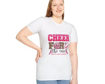 Breast Cancer Awareness Cheer Softstyle T-Shirt, Pink Ribbon Tee, Cancer Survivor Gift, Supporter Shirt, Awareness Month Top, Fundraiser