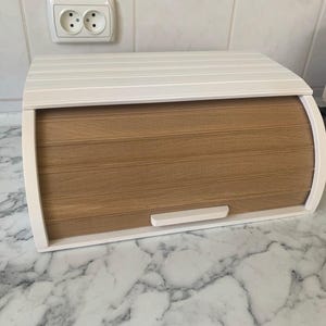 Handmade Rustic Wooden Bread Box: Off-White Farmhouse Kitchen Storage