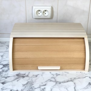 Handmade Wooden Bread Box - Solid Beech Wood Bread Bin with Roll-Top Lid - Rustic Kitchen Storage - Eco-Friendly Gift - Free Shipping