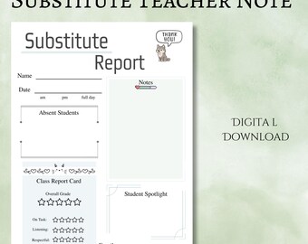 Substitute Teacher Note, Simple Game Theme, Digital Download, While You Were Away Feedback
