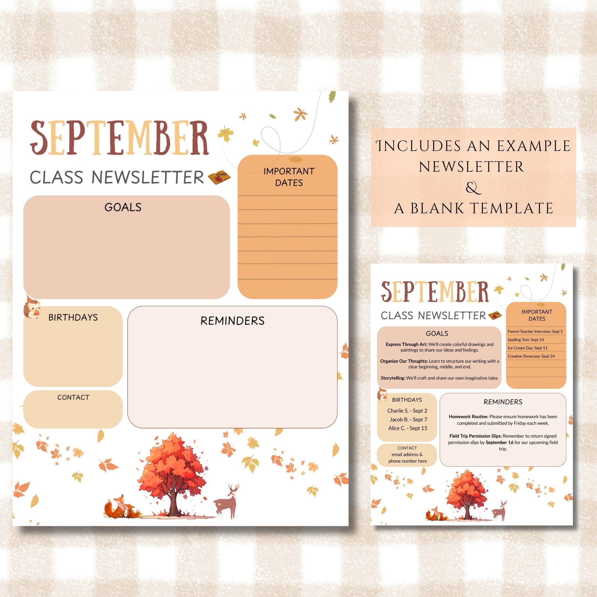 September Class Newsletter Template, Autumn & Leaves, Instant Download ...