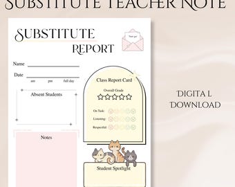 Pastel Substitute Teacher Note, Digital Download, While You Were Away Feedback