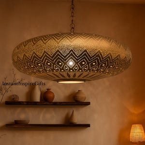 Moroccan Brass Pendant Light Fixture for Dining Room - Ceiling Light Decor Hanging Lamp, Chandelier Handmade Decorative Lighting Fixture.