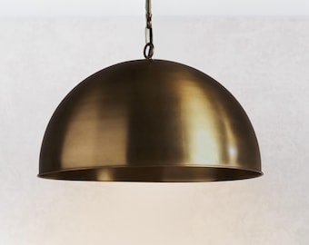 Sleek Brass Dome Ceiling Light | Minimalist Hanging Pendant | Dining Room & Entryway Fixture | Hand-Spun Metal Lamp