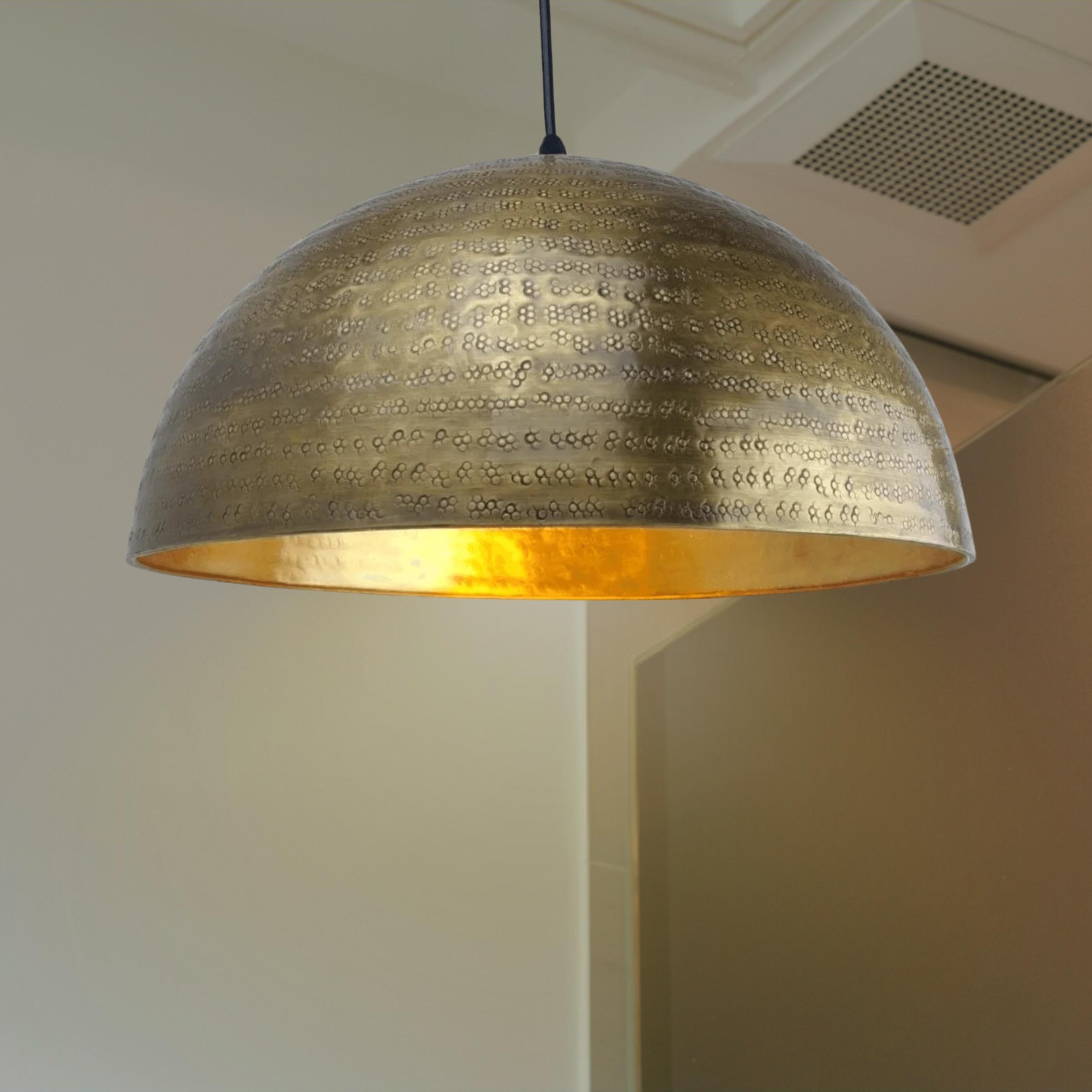Hammered Brass Dome Pendant Light | Artisan Ceiling Lamp | Moroccan Boho Hanging Light | Textured Kitchen Island Fixture