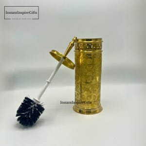 Unlacquered Brass Toilet Brush Holder with Lid, Handmade Bathroom Brush Set, Vintage Style Brass Toilet Accessory Moroccan Decor