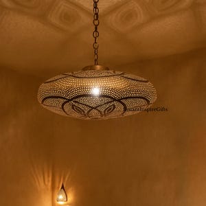 Moroccan Brass Pendant Light Fixture with Shadow Pattern Ceiling Chandelier for Living Room Dining or Entryway Hanging Lamp Decor