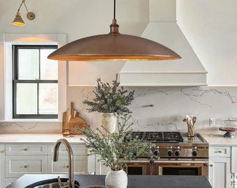 Hand Hammered Brass Dome Pendant Light Moroccan Ceiling Fixture for Kitchen Island Dining Room Global Boho Lighting Handmade in Morocco