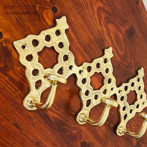 personalized Moroccan Brass Wall Hooks - Decorative Coat Hooks - Unique Hand Towel Holder - Antique Style Entryway Organizers