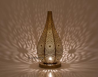 Engraved Handmade Brass Table Lamp, Unique lampshade, Moroccan Bedside table Lamps.