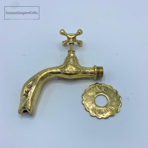 Unlacquered Brass Wall Mounted Faucet | Vintage Bathroom Sink Tap | Handmade Antique Brass Water Spigot Fixture