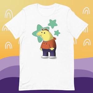 Glimlachend vrienden Charlie Chillin grafisch T-shirt, lachende vrienden graphic, casual zwemshirt voor volwassenen, nieuwe school/cartoon-esthetiek