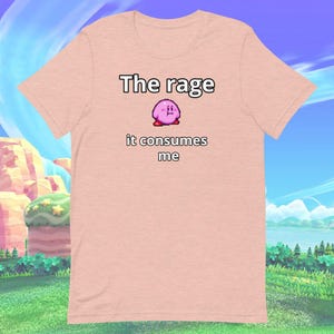 Kirby's Rage is all Consuming Graphic T-shirt, kirby graphic, funny kirby design, 8-bit/pixelated aesthetic
