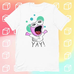 Amis souriants Pim YAY ! T-shirt graphique, design Smiling Friends Pim, t-shirt graphique de natation adulte décontracté, esthétique new school/cartoon