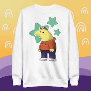 Smiling Friends Charlie Chillin グラフィック スウェットシャツ、Smiling Friends グラフィック、カジュアルな大人用スイム スウェットシャツ、ニュースクール/漫画風