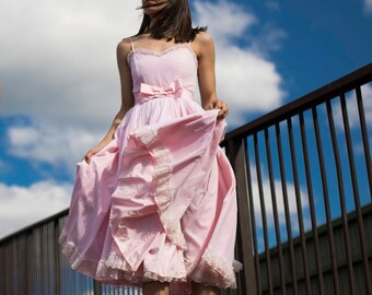 Vintage 1950s Pink and White Wedding Prom Dress, XXS