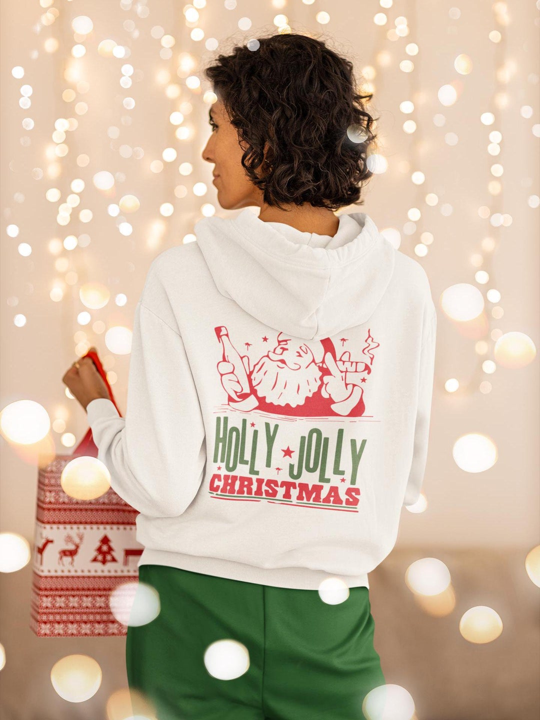 Weihnachts Hoodie Damen Mit Wichtel-Motiv | Lustiger Ugly Christmas Sweater | Baumwolle Kapuzenpullover