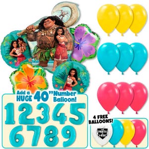 Moana & Maui Balloon Kit Tropical Luau Balloons w/ Optional Sky Blue Jumbo Number Age Balloon 1-9 - Birthday Party Decoration Supplies