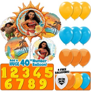 Moana Tropical Beach Party Balloon Kit with Optional Yellow Number 1-9 Age Balloon - Birthday Party Decoration Supplies - Made in USA
