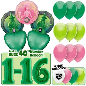 Wicked Balloons Kit - Elphaba Defying Gravity Birthday Party Balloons w/ Optional Jumbo Green Number Age Foil Balloon Decoration Supplies