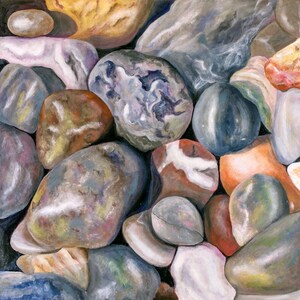 Artistic print of rocks in acrylic from original. Wall art, beach decor, nature, rocks, stone.