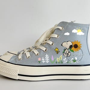 Custom Dog Embroidered Chuck Taylor Converse Shoes Garden Flower Vibes Embroidered Sneakers Birthday Gift For Her