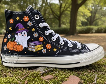 コンバース　Halloween Halloween Pumpkin Ghost and Sunflower Bat Hand Embroidered