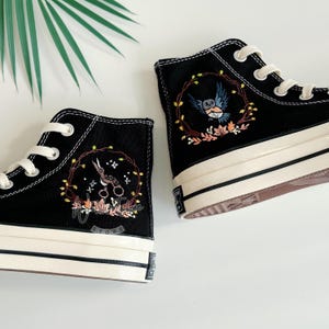 Custom Owl Embroidered Chuck Taylor Converse Shoes Flower Owl Embroidered Sneakers Birthday Gift For Her