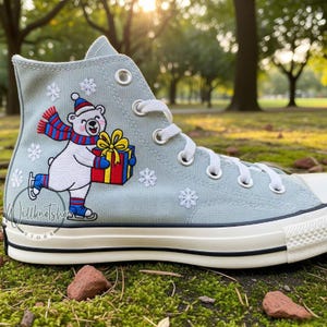 Custom Christmas Converse Polar Bear Winter Snow Hand Embroidered Chuck Taylor High Top 1970s Shoes Embroidery Panda Gifts Sneakers