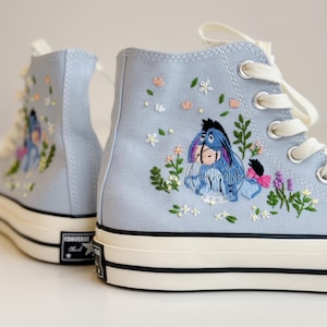 Custom Donkey Embroidered Chuck Taylor Converse Shoes Garden Flower Vibes Embroidered Sneakers Birthday Gift For Her