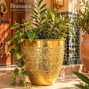 Solid Brass Planter 20cm, Moroccan Brass Pot, Handmade Decorative Planter