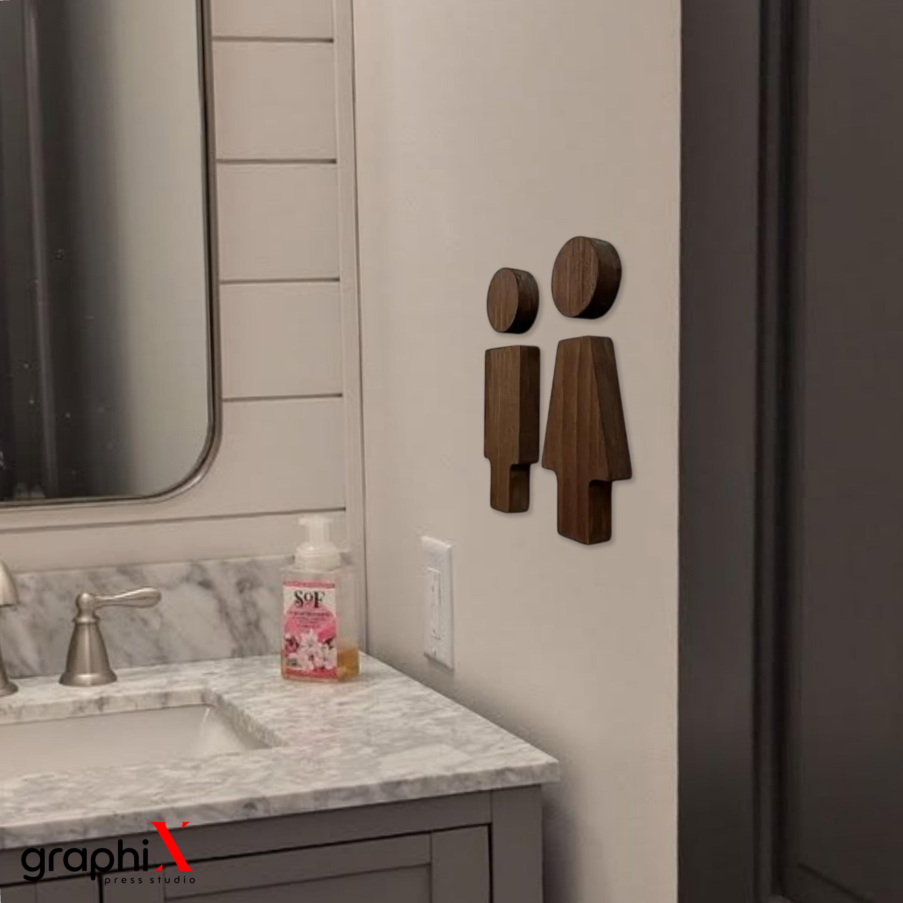 Targa in legno fatta a mano per porta del bagno e WC - Decorazione murale personalizzata - Italia