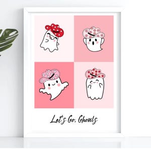 Let&#39;s Go Ghouls Digital Print – Girly Ghosts in Cowboy Hats | Fun & Spooky Wall Art | Instant Download
