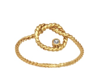 14K Yellow Gold Love Knot and Diamond Ring