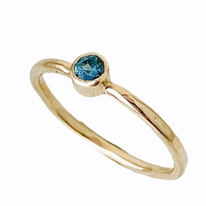 You Are My Wishing Star_ Dainty Engagement Ring 14K Yellow Gold Engagement ring Teal Blue Green Montana Sapphire engagement ring image 1